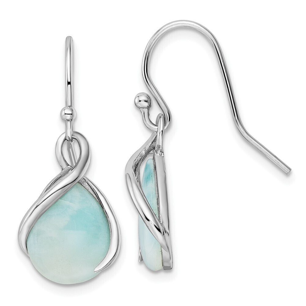 Kazi Luxury Silver RH-plated Polished Twist Larimar Teardrop Dangle Earrings